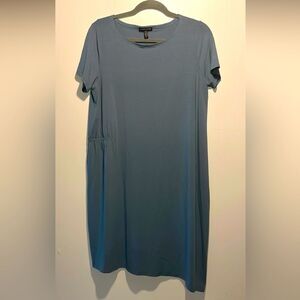 Eileen Fisher- Asymmetrical Ballet Neck Jersey Knit Side Ruch Dress- Size S/P